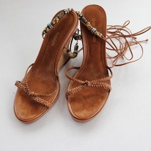 Enzo Angiolini Tan Lace-Up Wedge with Bead Details